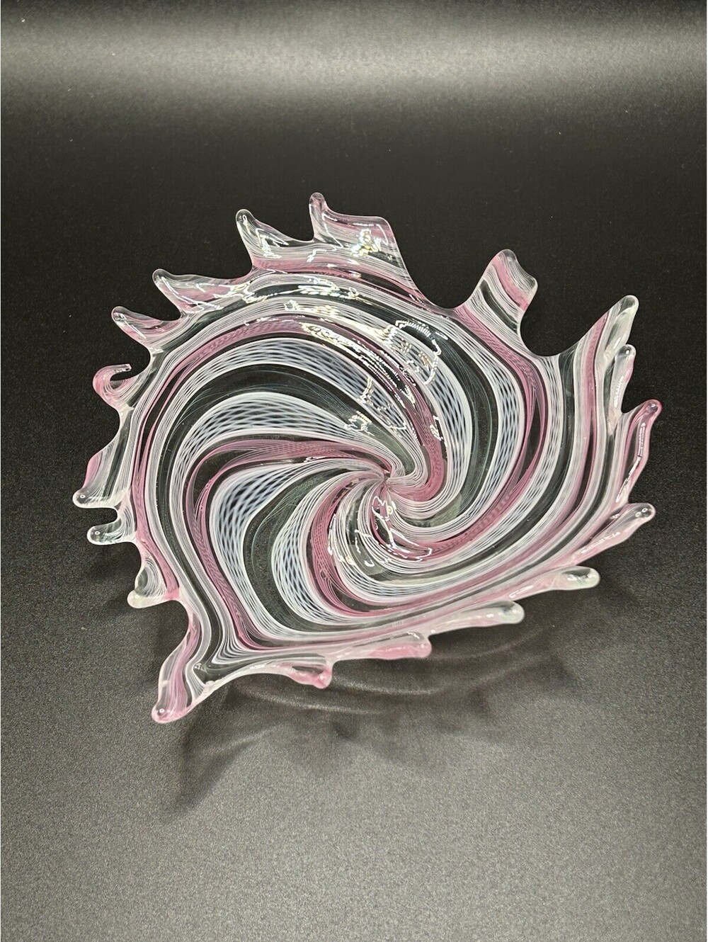 Vintage Murano Art Glass Candy/Trinket Dish Pink And White